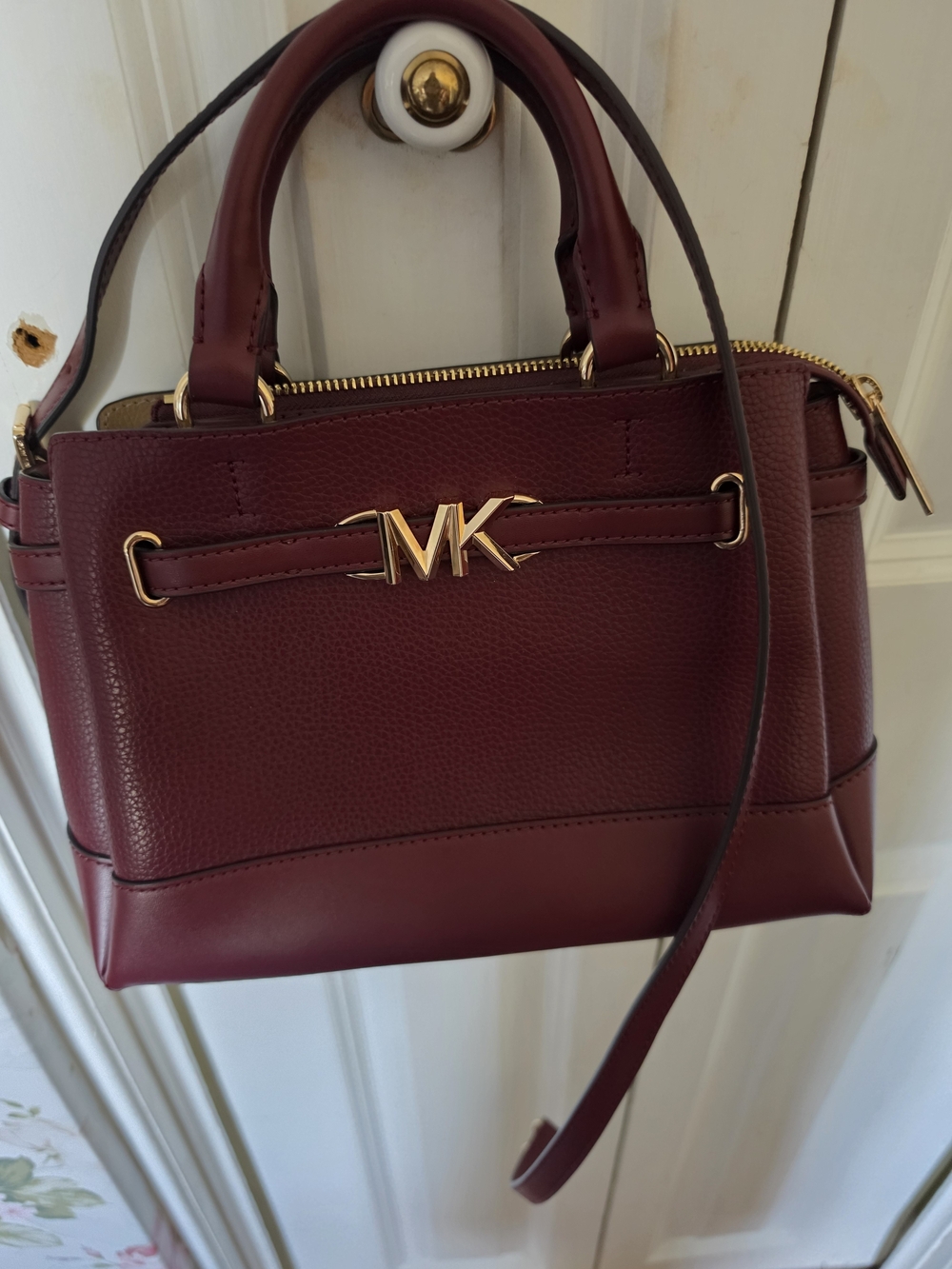 MICHAEL KORS Burgundy Leather Satchel Handbag